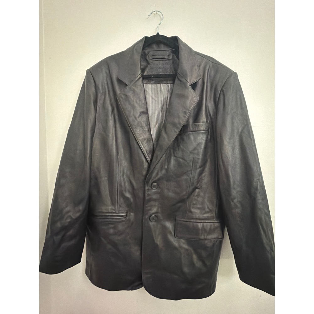 Vintage Roundtree & Yorke Black Lambskin Leather Blazer Coat Mens Large L